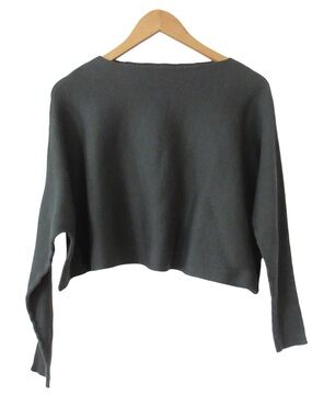 Matthildur Ribbed Asymmetrical Cropped Sweater Small Dark Gray Lagenlook Pima